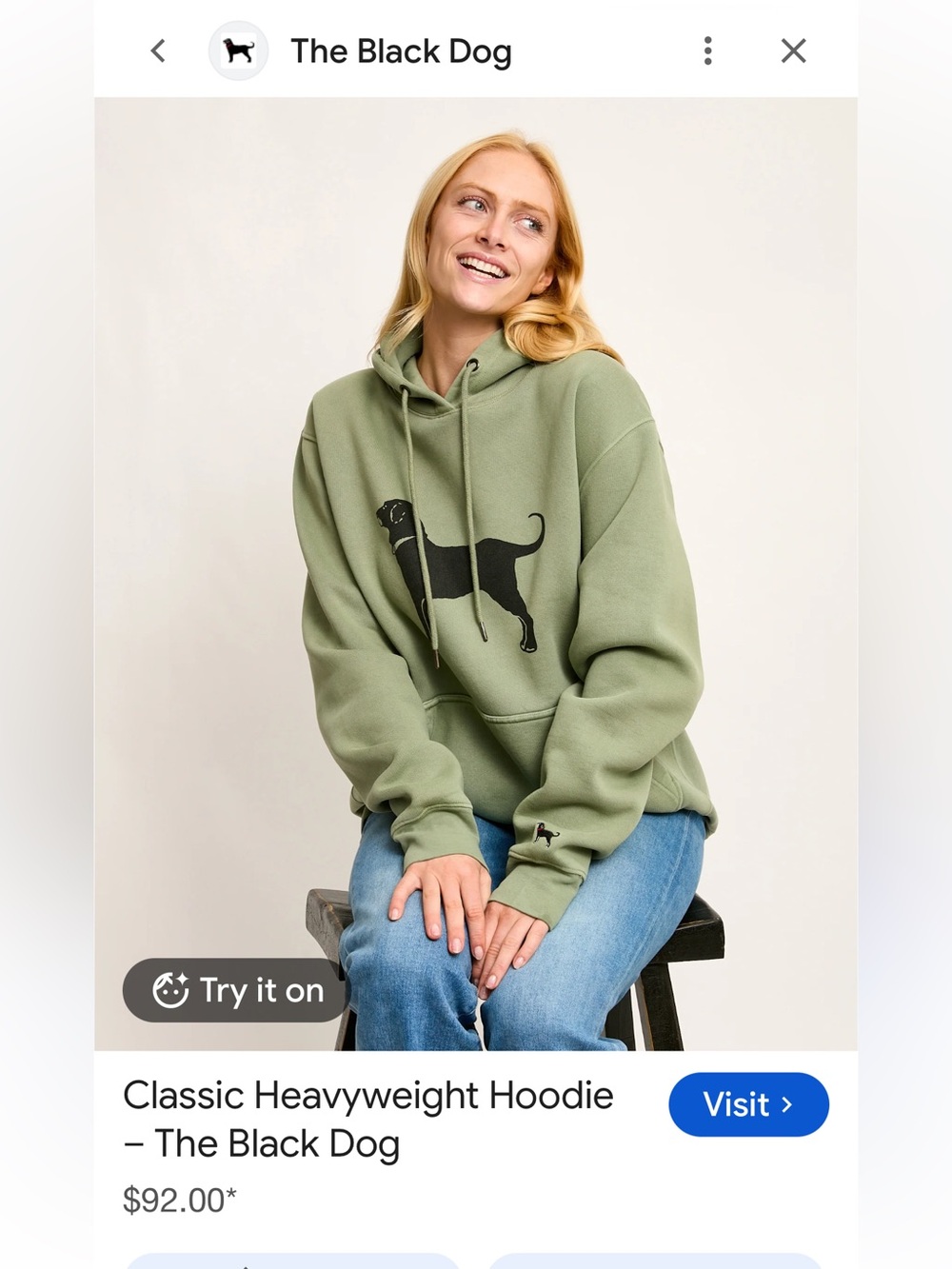 The Black Dog Olive Green Hoodie with Black Dog Silhouette